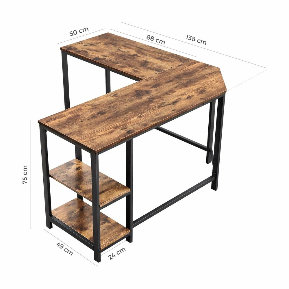 VASAGLE L-Shaped Computer Desk Rustic Brown and Black LWD72X