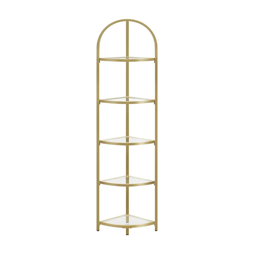 VASAGLE 5 Tier Corner Ladder Bookshelf Tempered Glass Modern Style Golden Color